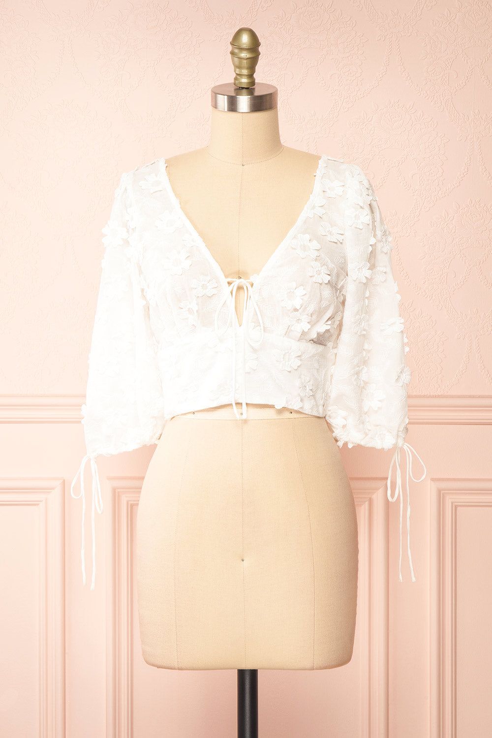 Helaine | Cropped Top w/ Floral Embroidery sold by Boutique 1861
