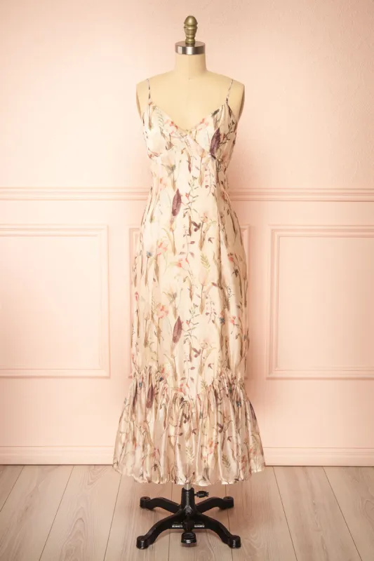 Ipiu | Beige Floral Chiffon Midi Dress sold by Boutique 1861