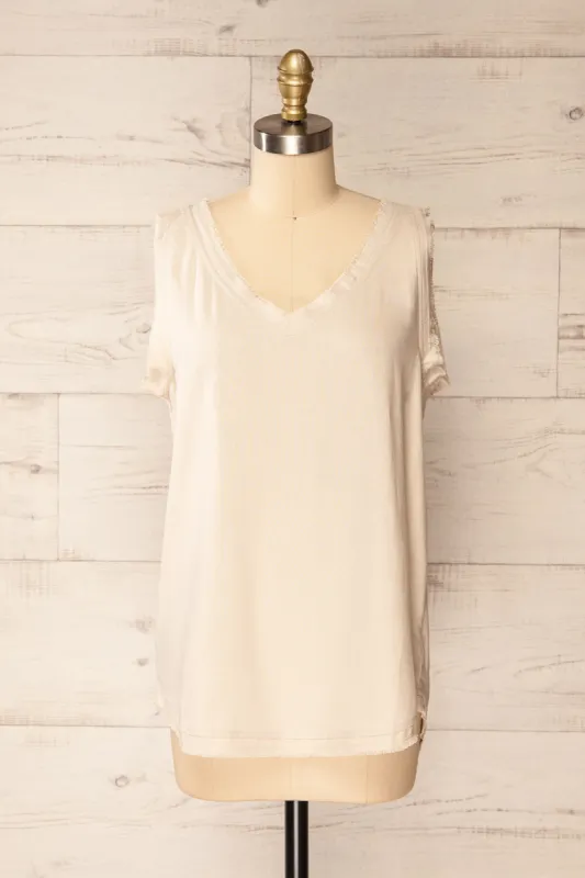 Helsinki Beige | V-Neck Tank Top w/ Frayed Hem sold by Boutique 1861