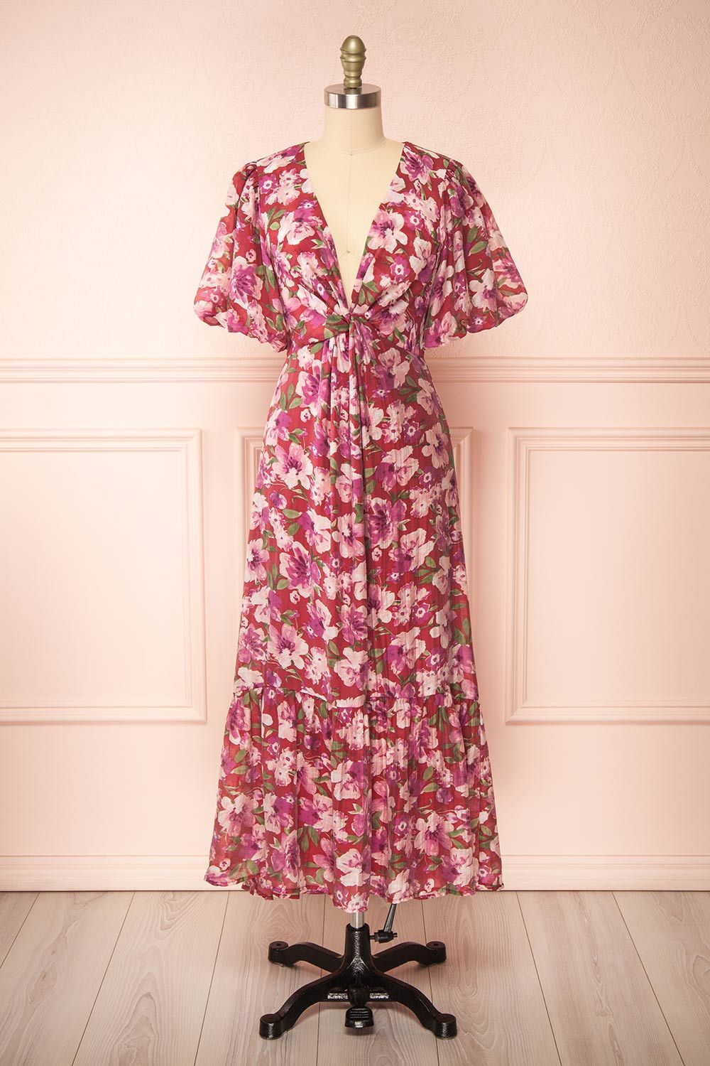 Nerissa | Deep V-neck Floral Print Maxi Dress sold by Boutique 1861