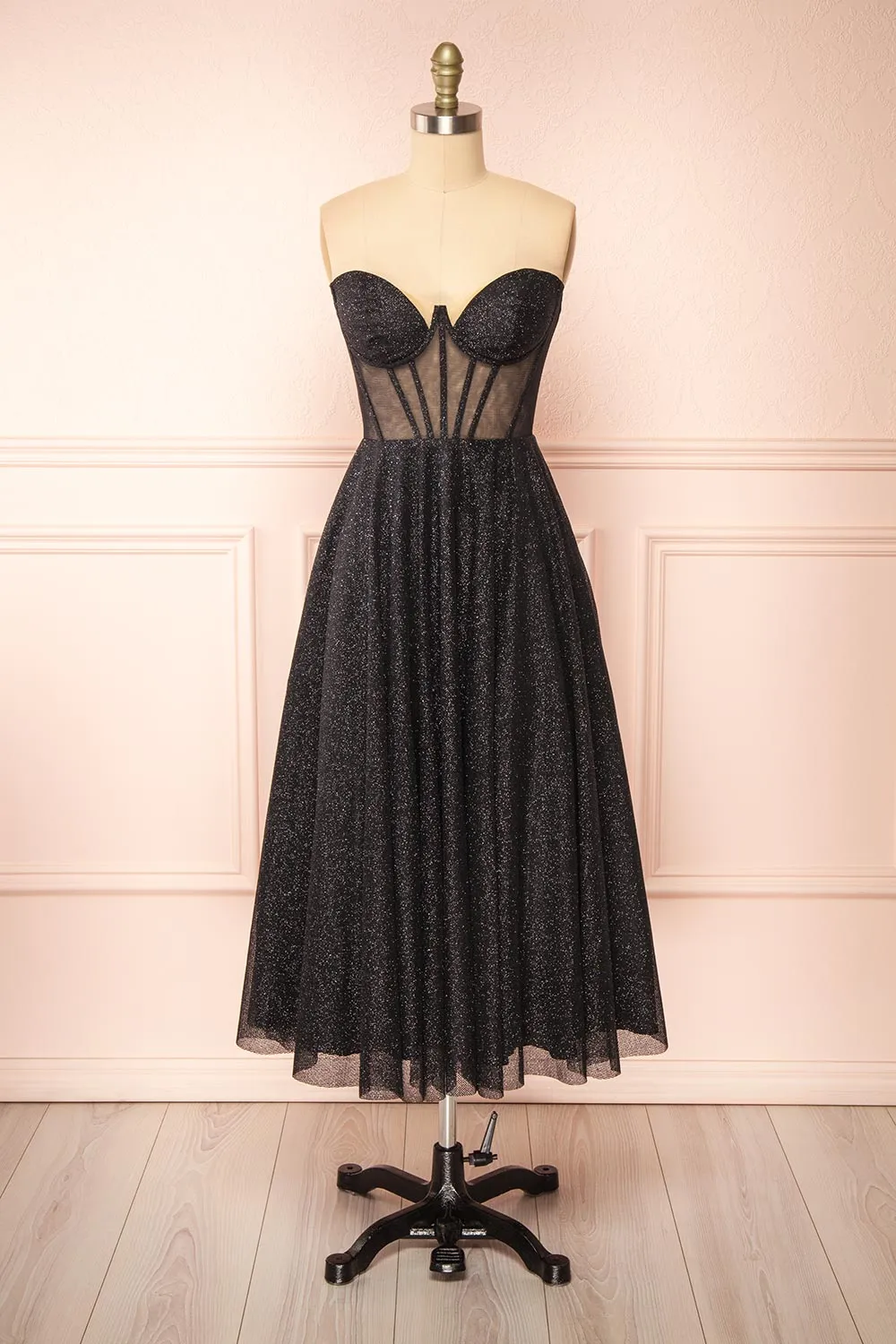 Euphea Black | Glitter Strapless Corset Dress sold by Boutique 1861