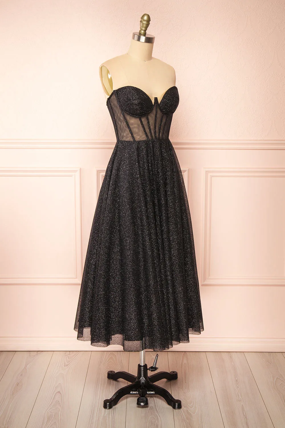 Euphea Black | Glitter Strapless Corset Dress sold by Boutique 1861 product image thumbnail 4
