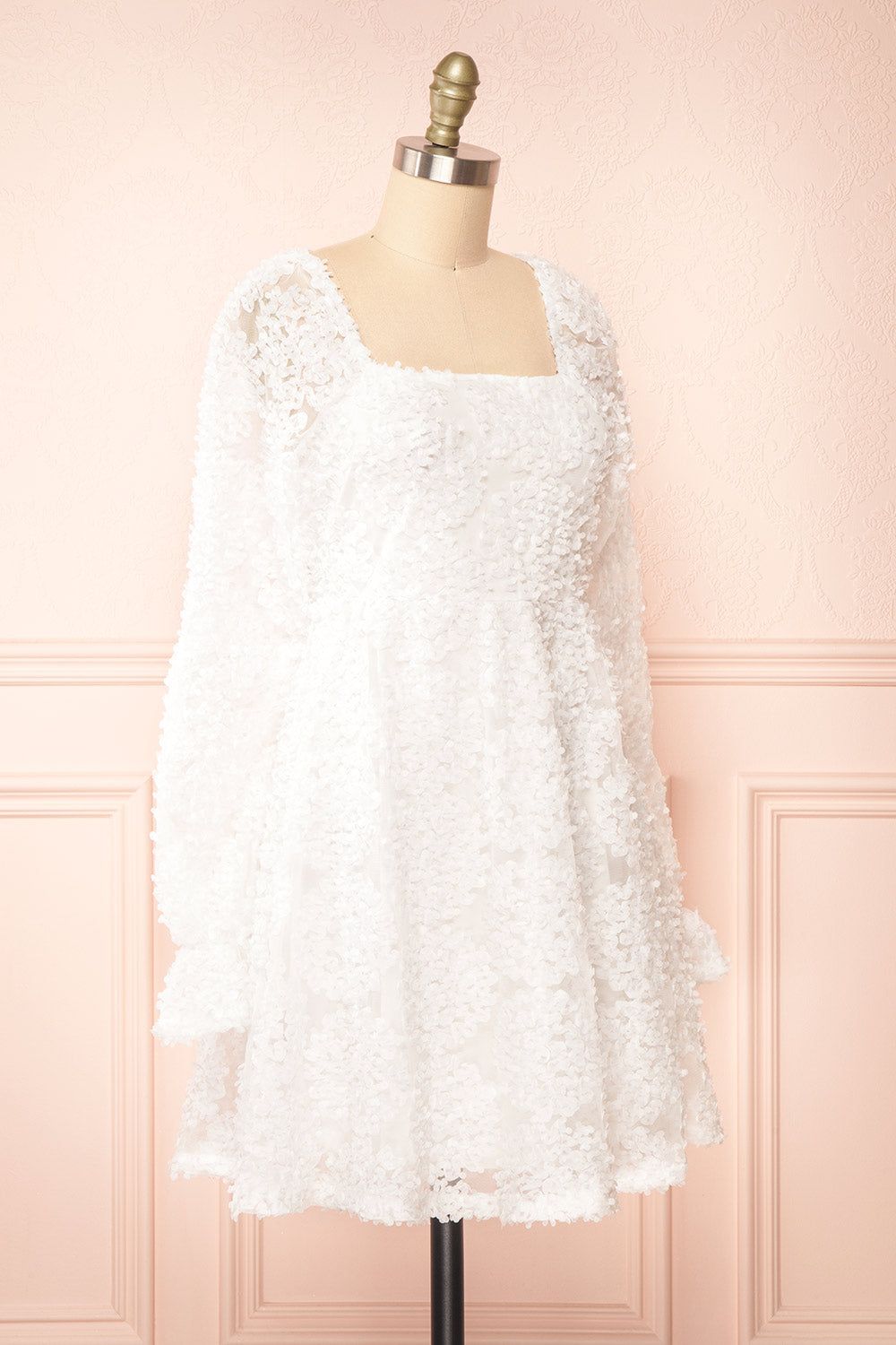 Hortensia | White Short Dress w/ Floral Appliqué sold by Boutique 1861 product image thumbnail 3