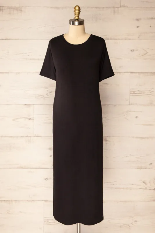 Bucarest Black | Relaxed Fit Midi Dress w/ Short Sleeves sold by Boutique 1861