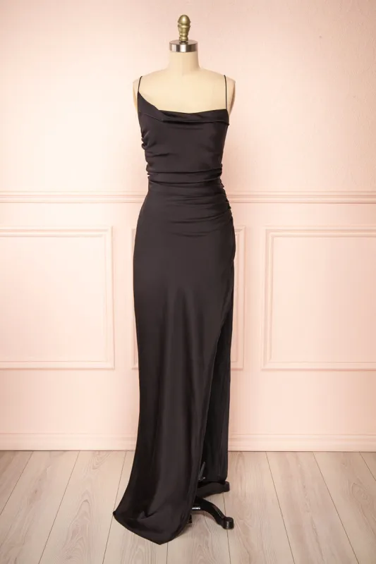 Sevika Black | Maxi Satin Dress w/ Cowl Neck sold by Boutique 1861