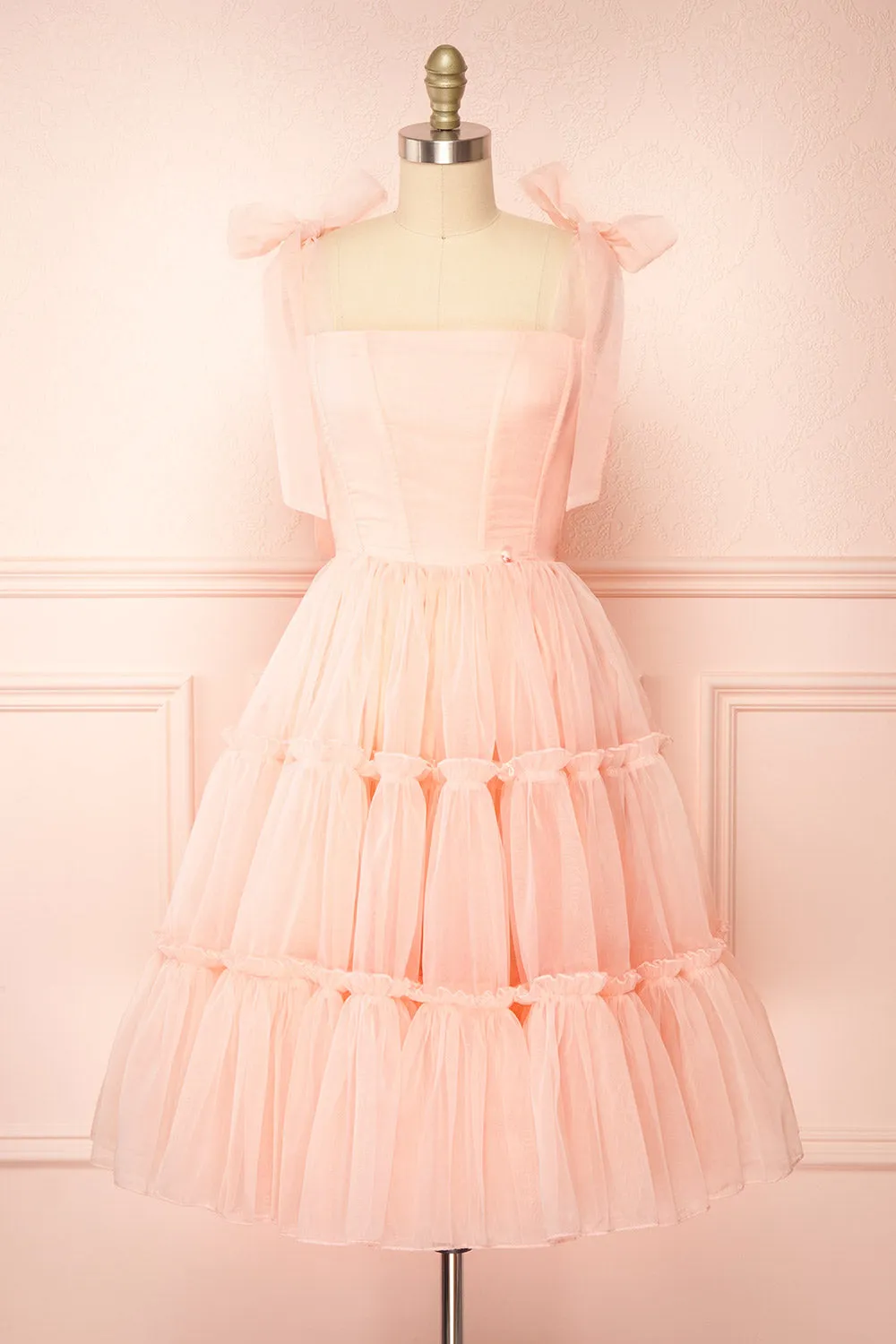 Abigail | Tiered Pink Tulle Midi Dress sold by Boutique 1861