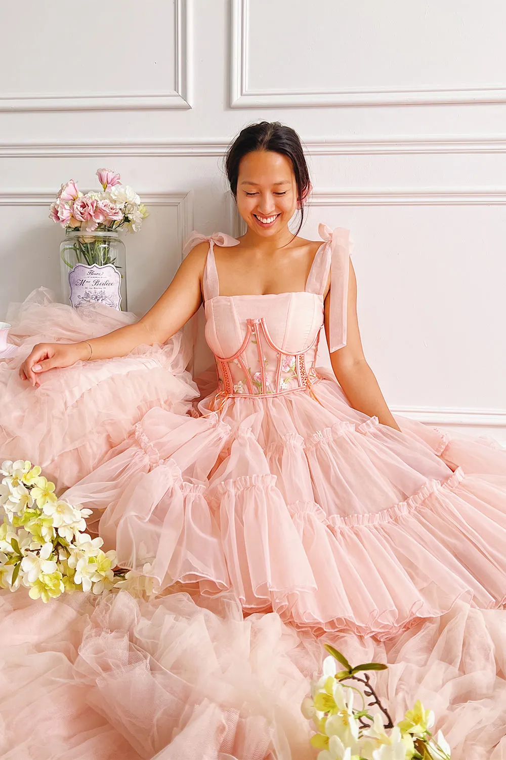 Abigail | Tiered Pink Tulle Midi Dress sold by Boutique 1861 product image thumbnail 2