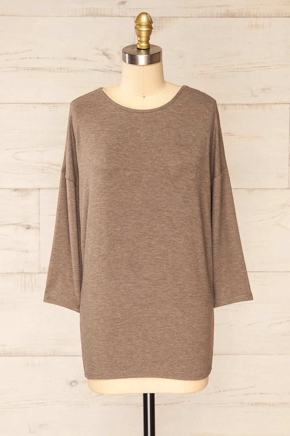 Vincennes Taupe | Round Collar 3/4 Sleeve Top sold by Boutique 1861