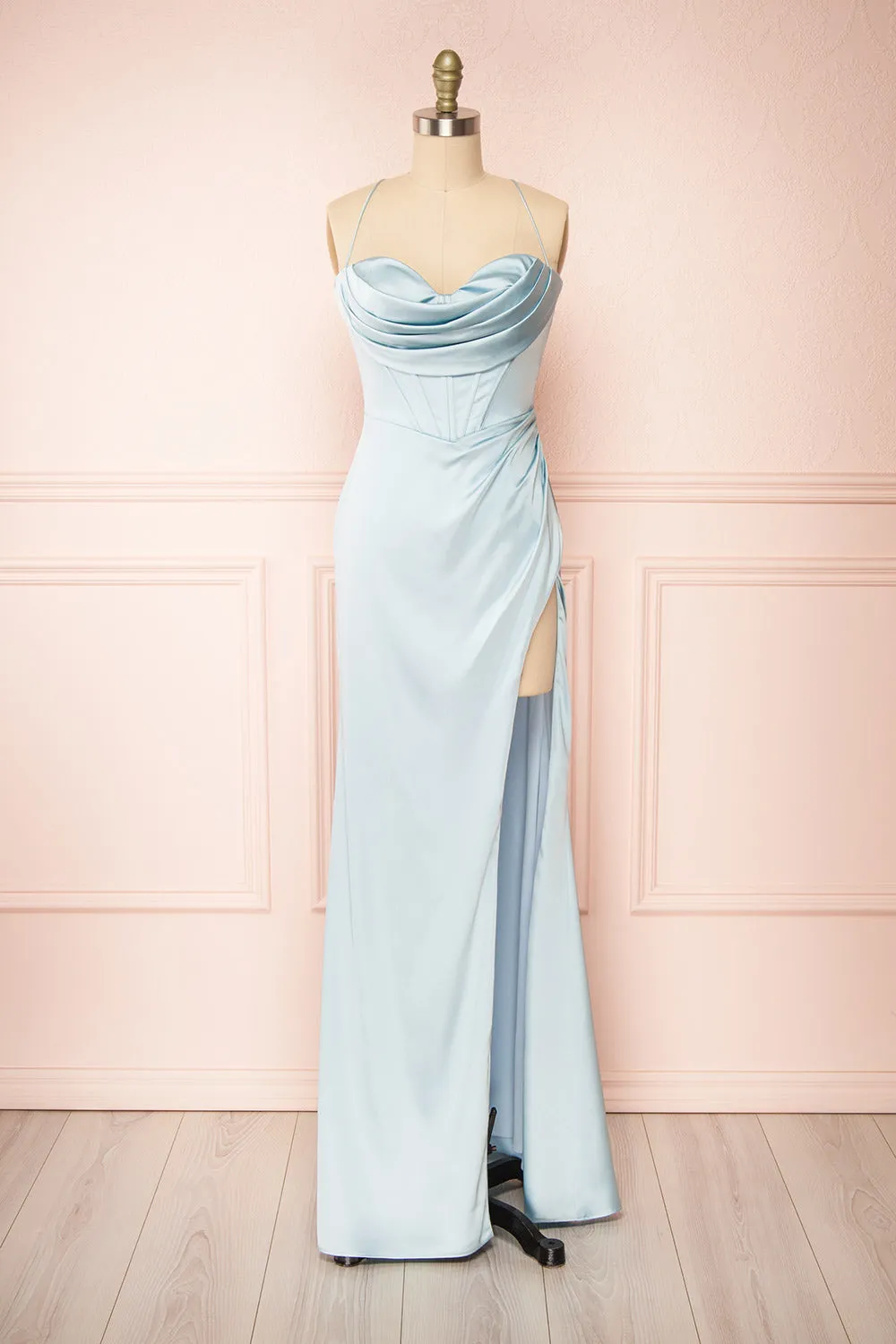 Kesha Blue | Corset Cowl Neck Maxi Dress sold by Boutique 1861
