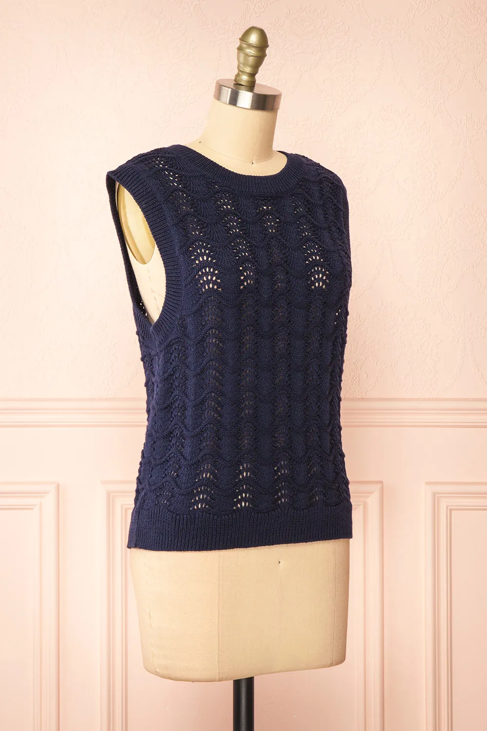 Harim Navy | Openwork Knit Sweater Vest sold by Boutique 1861 product image thumbnail 3