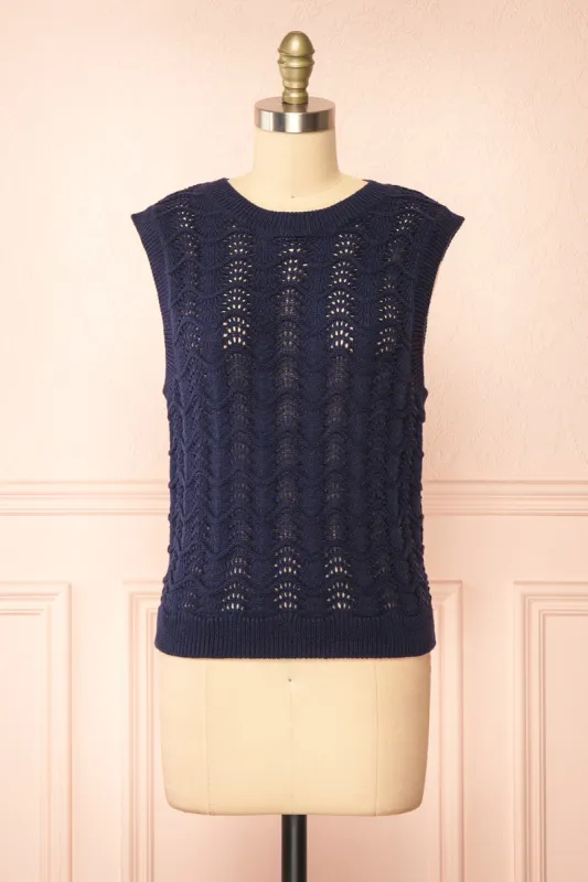 Harim Navy | Openwork Knit Sweater Vest sold by Boutique 1861