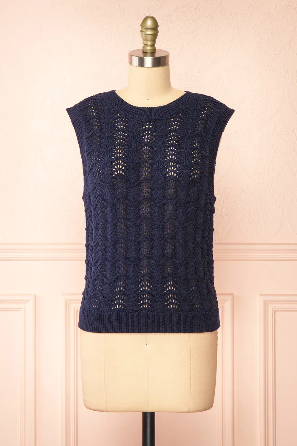 Harim Navy | Openwork Knit Sweater Vest sold by Boutique 1861