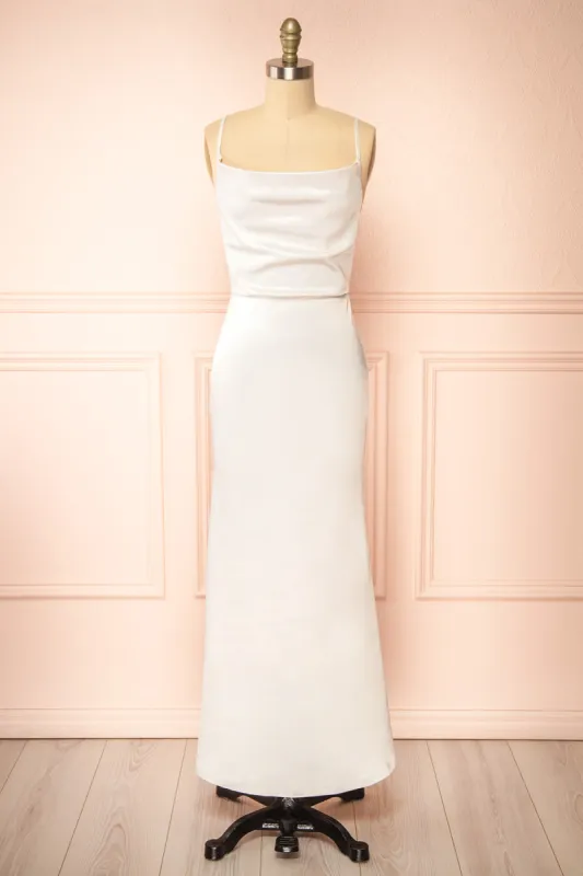 Alexia Ivory | Long Satin Mermaid Dress w/ Cowl Neck sold by Boutique 1861