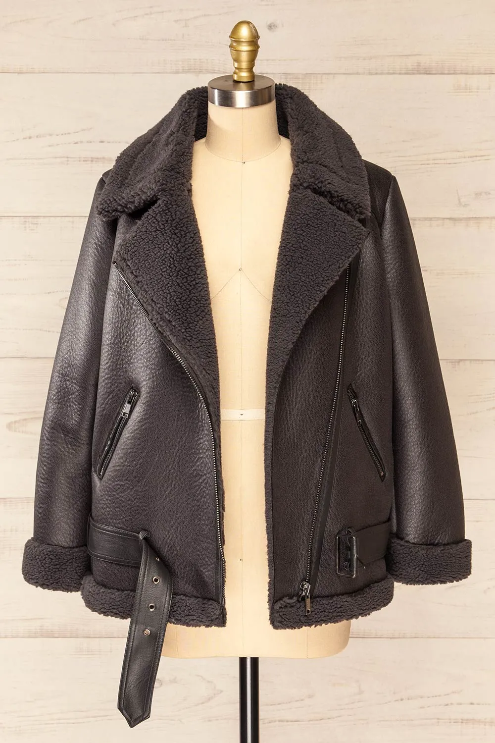 Sorong | Grey Faux Leather Coat w/ Sherpa Lining sold by Boutique 1861 product image thumbnail 3