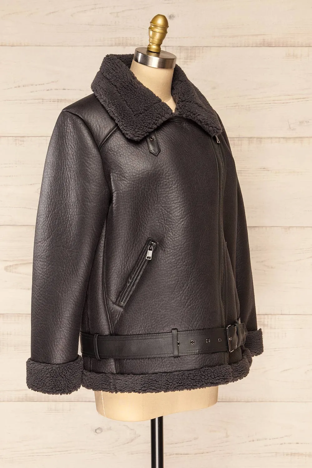 Sorong | Grey Faux Leather Coat w/ Sherpa Lining sold by Boutique 1861 product image thumbnail 5