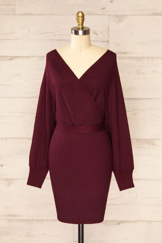 Bergame Burgundy | Knitted Wrap Dress sold by Boutique 1861