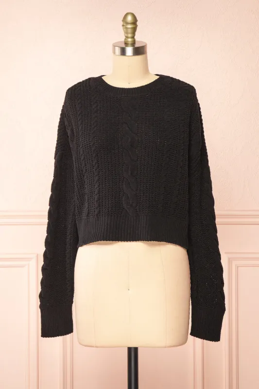 Madeleine Black | Cropped Cable Knit Sweater sold by Boutique 1861