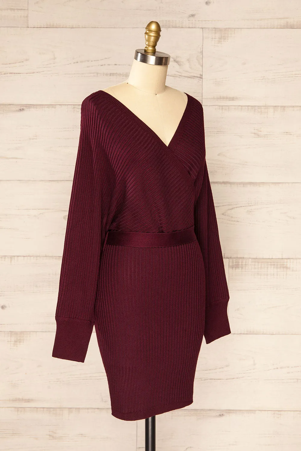 Bergame Burgundy | Knitted Wrap Dress sold by Boutique 1861 product image thumbnail 4