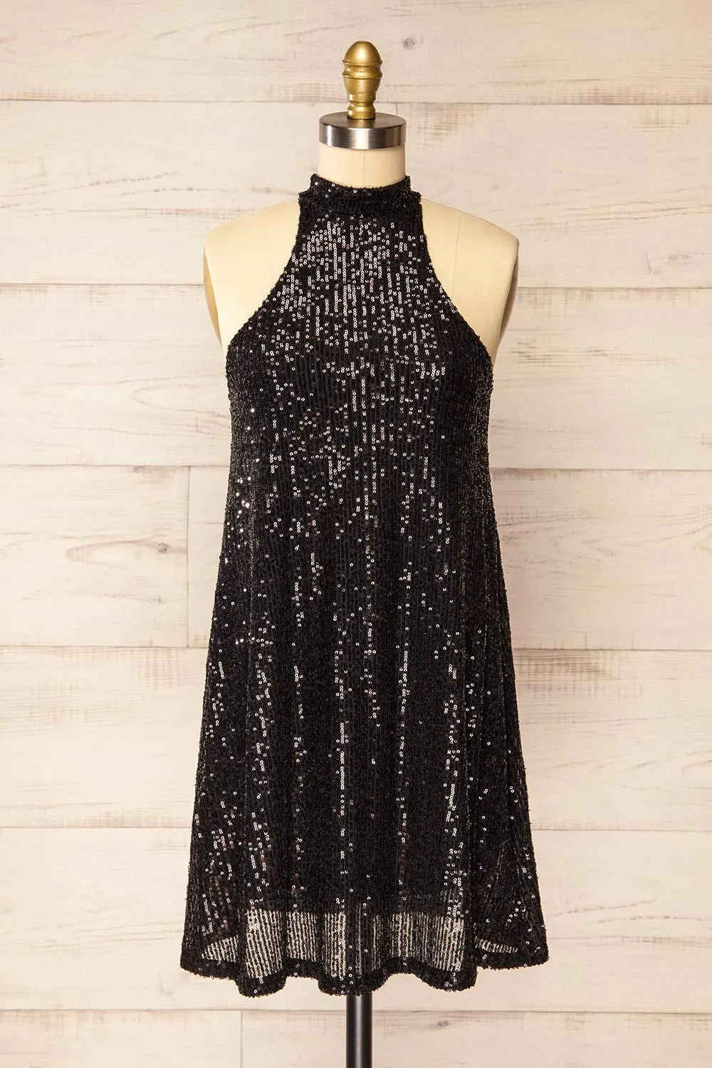 Singapour Black | Short Sequin Dress w/ High Neck sold by Boutique 1861