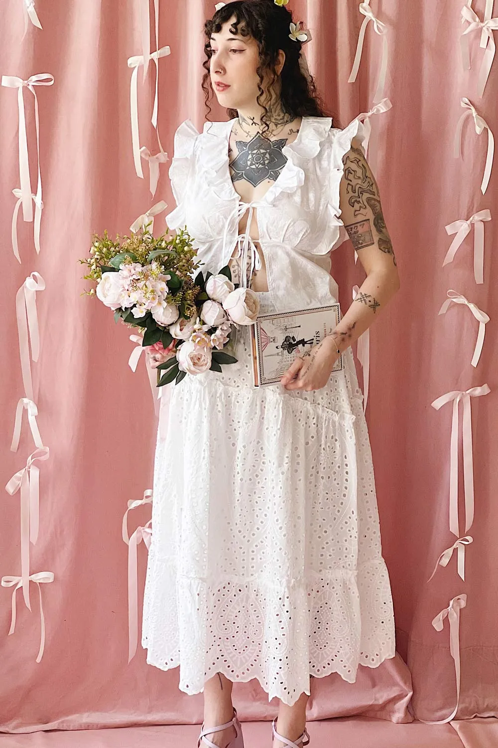 Atarah | White Midi Skirt w/ Openwork Lace sold by Boutique 1861 product image thumbnail 2