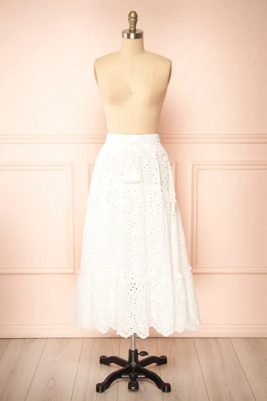 Atarah | White Midi Skirt w/ Openwork Lace sold by Boutique 1861