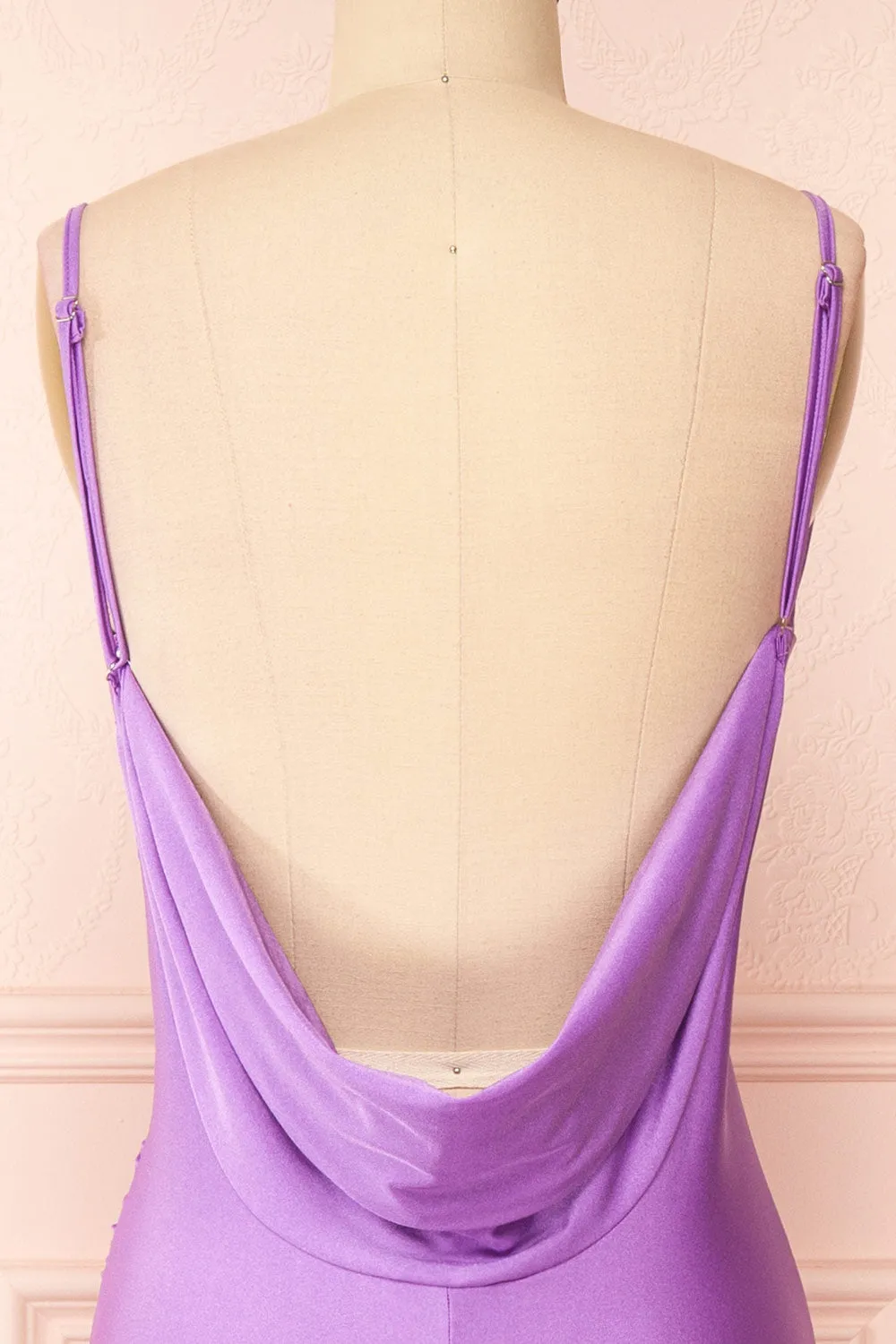 Nixie Lavender | Backless Fitted Satin Maxi Dress sold by Boutique 1861 product image thumbnail 4