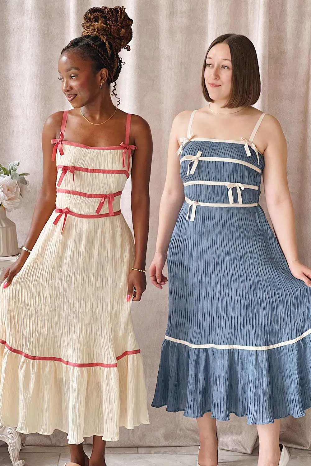 Dixie Beige | Pleated Midi Dress w/ Pink Bows sold by Boutique 1861 product image thumbnail 2