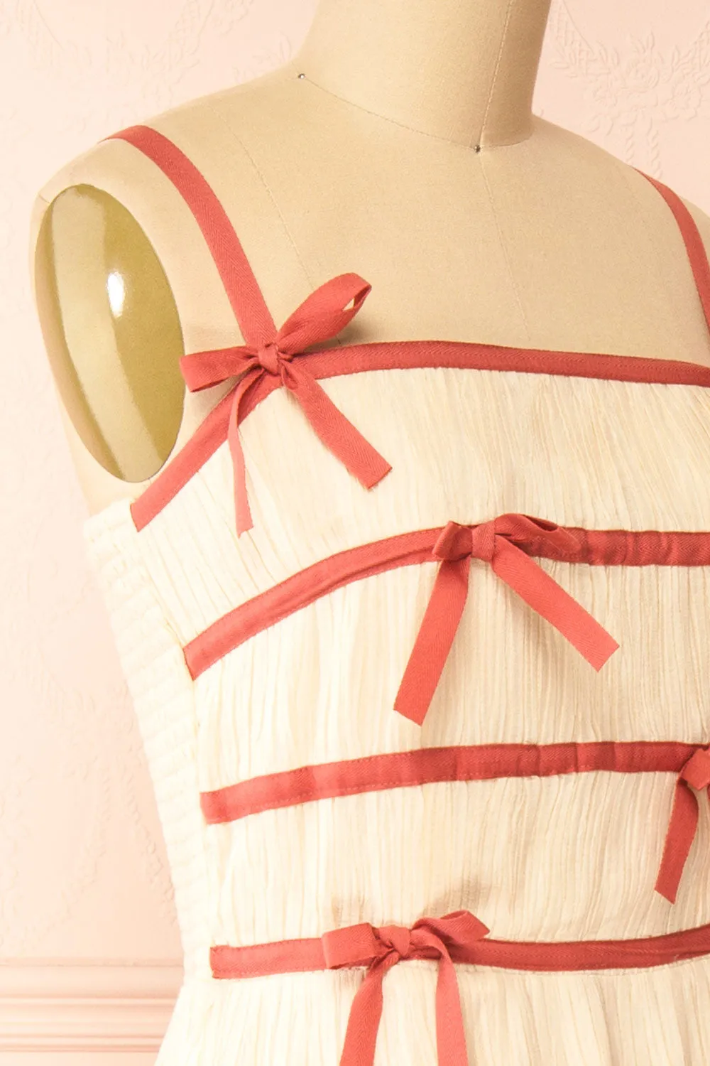 Dixie Beige | Pleated Midi Dress w/ Pink Bows sold by Boutique 1861 product image thumbnail 5