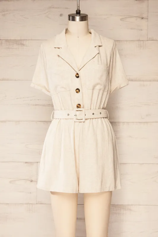 Dobraga Beige | Utility Romper w/ Belt sold by Boutique 1861