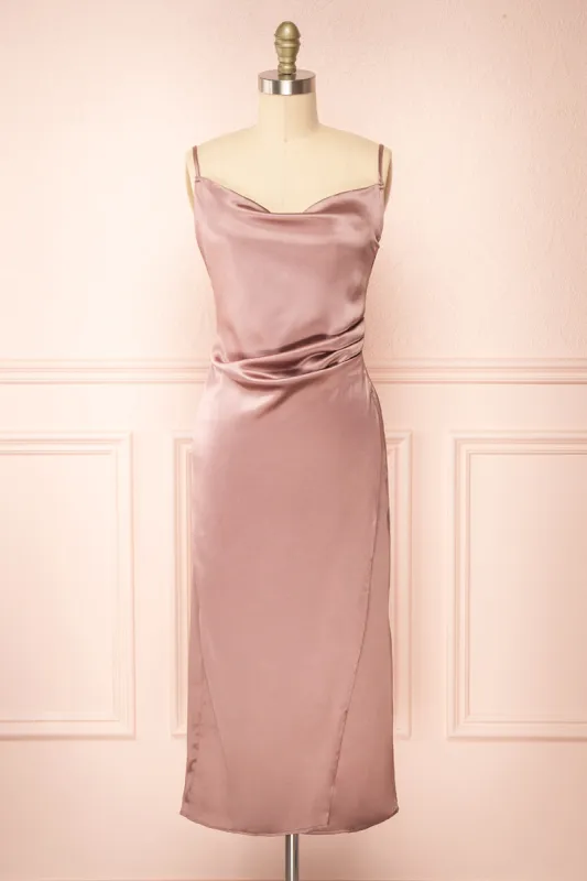 Chloe Sunrise | Cowl Neck Satin Slip Dress sold by Boutique 1861