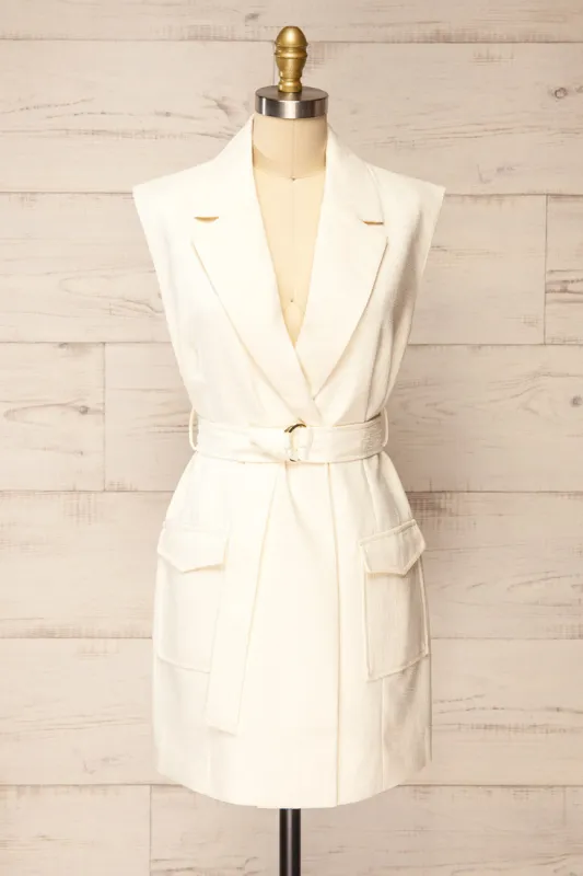 Abbotsford | White Sleeveless Tweed Blazer Dress sold by Boutique 1861