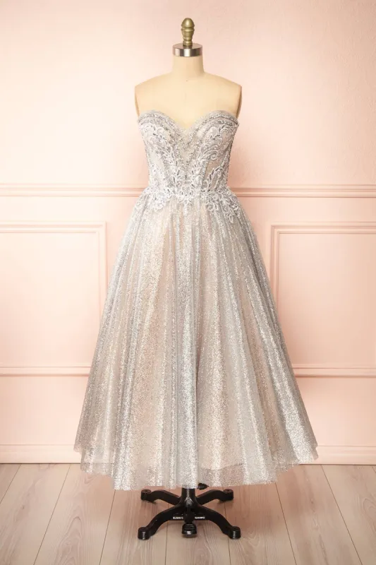Novalie | Strapless Glitter Midi Dress sold by Boutique 1861