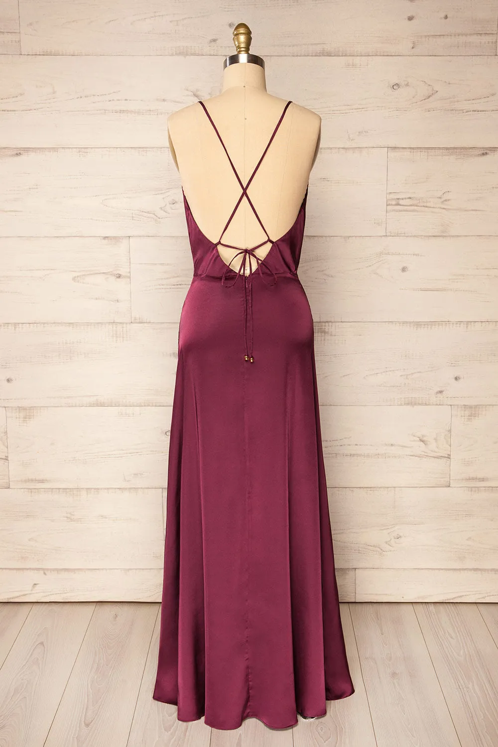 Letheria | Burgundy Cowl Neck Satin Maxi Dress sold by Boutique 1861 product image thumbnail 5