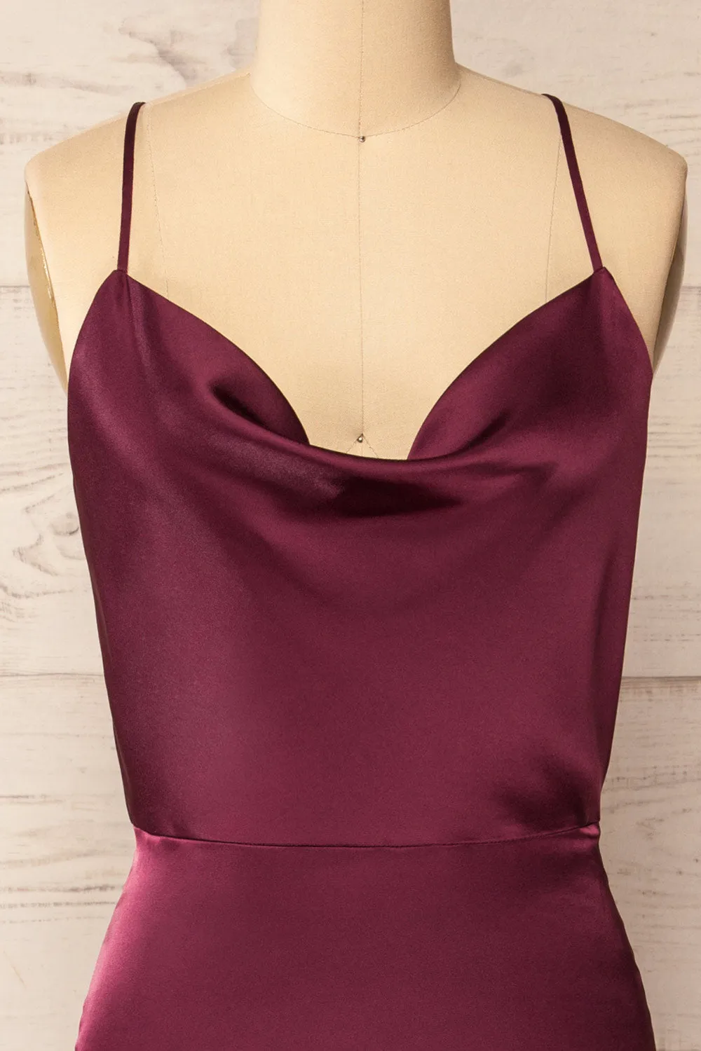 Letheria | Burgundy Cowl Neck Satin Maxi Dress sold by Boutique 1861 product image thumbnail 2