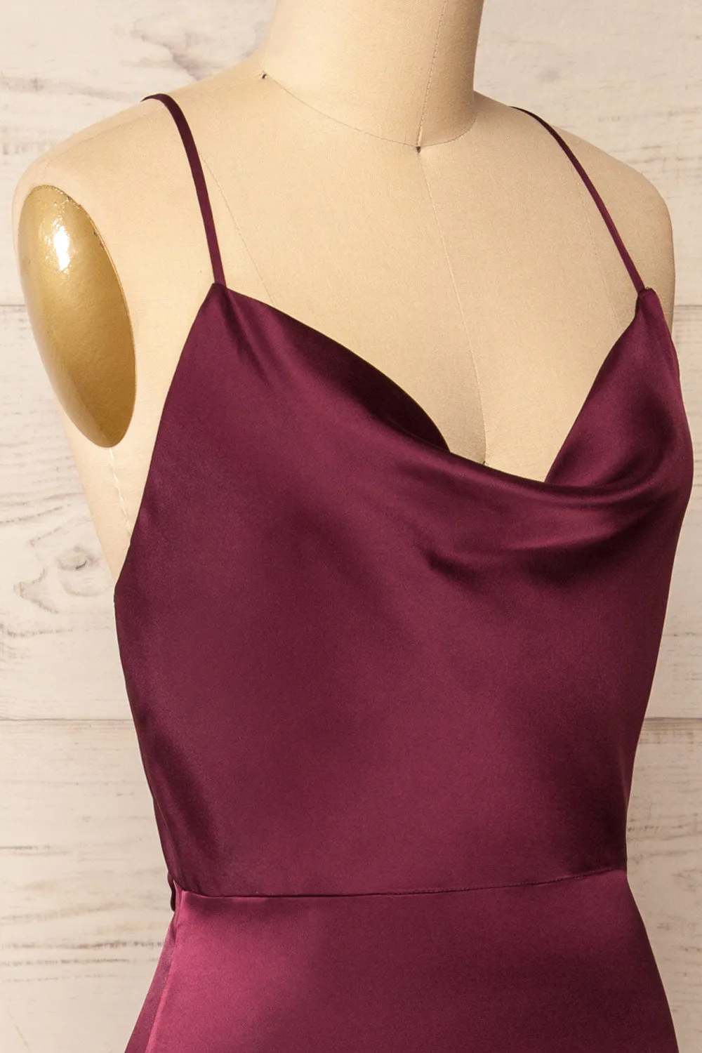Letheria | Burgundy Cowl Neck Satin Maxi Dress sold by Boutique 1861 product image thumbnail 4