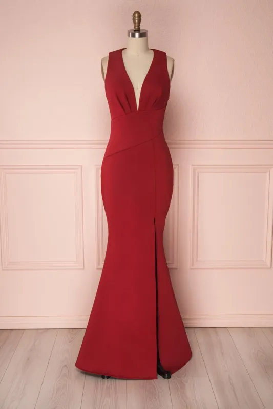 Camila Fire | Dark Red Mermaid Gown sold by Boutique 1861