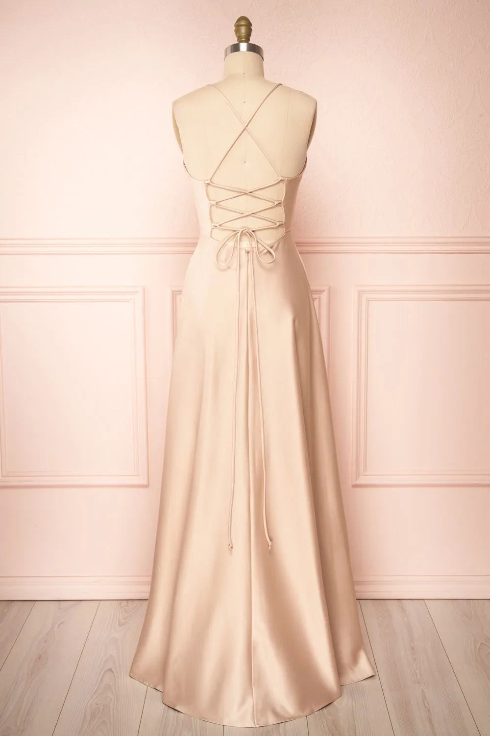 Julia Champagne | Satin Maxi Dress w/ High Slit sold by Boutique 1861 product image thumbnail 5