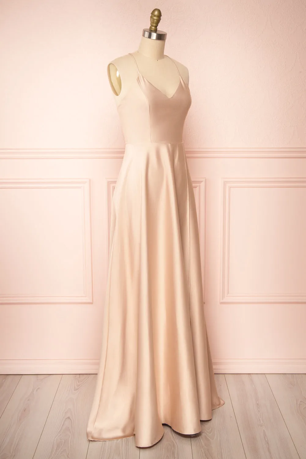 Julia Champagne | Satin Maxi Dress w/ High Slit sold by Boutique 1861 product image thumbnail 3