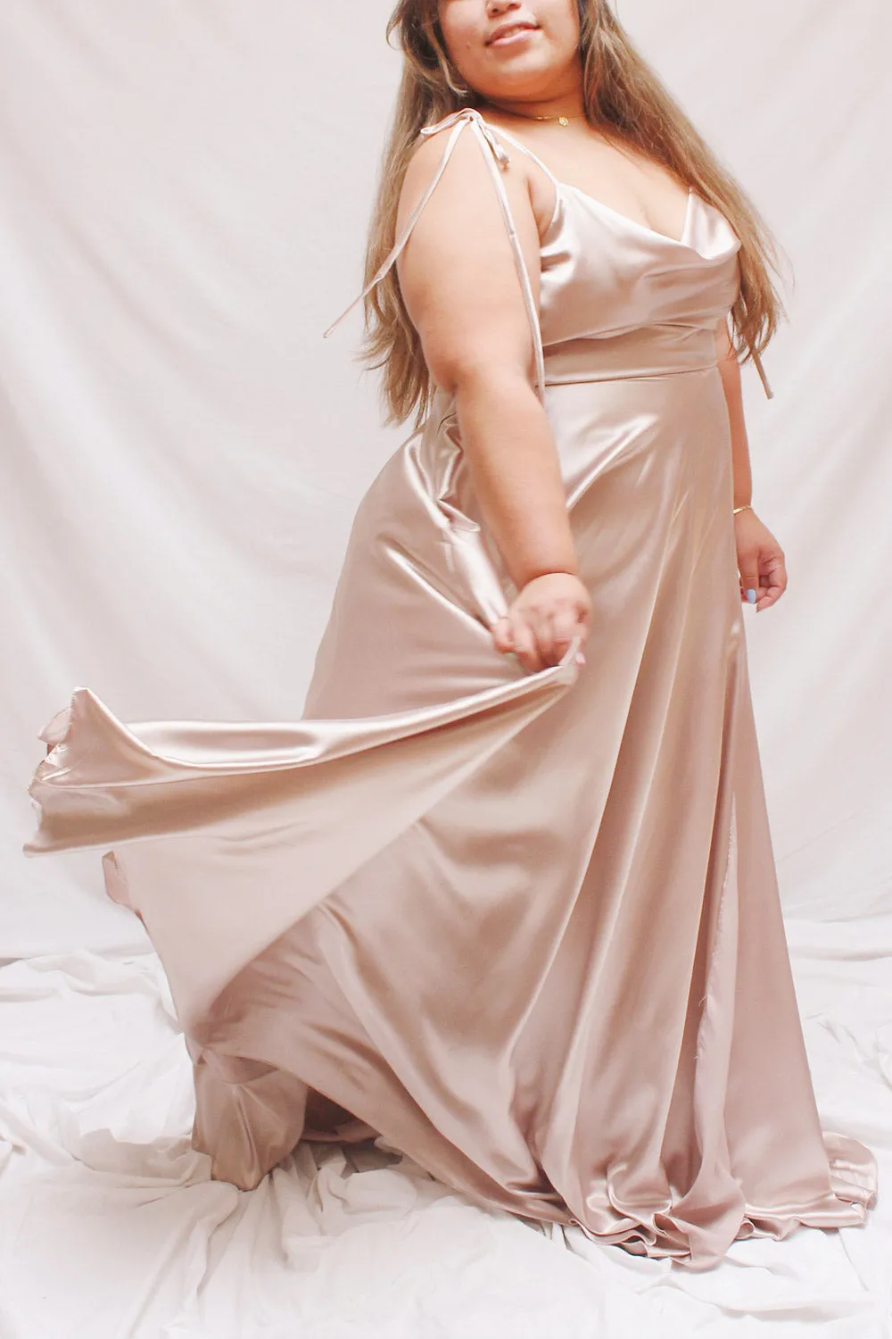 Moira Blue | Cowl Neck Satin Maxi Dress w/ High Slit sold by Boutique 1861 product image thumbnail 3