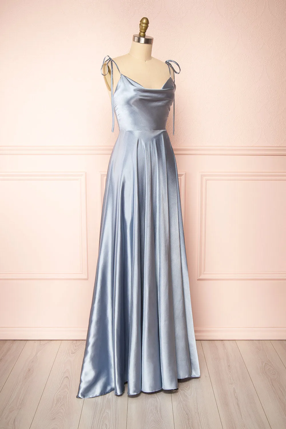 Moira Blue | Cowl Neck Satin Maxi Dress w/ High Slit sold by Boutique 1861 product image thumbnail 5