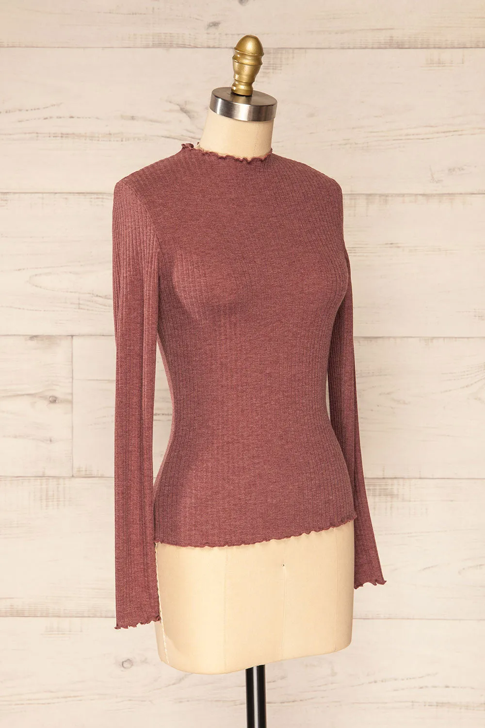 Faaset Mauve | Ribbed Top w/ Stand Collar sold by Boutique 1861 product image thumbnail 3