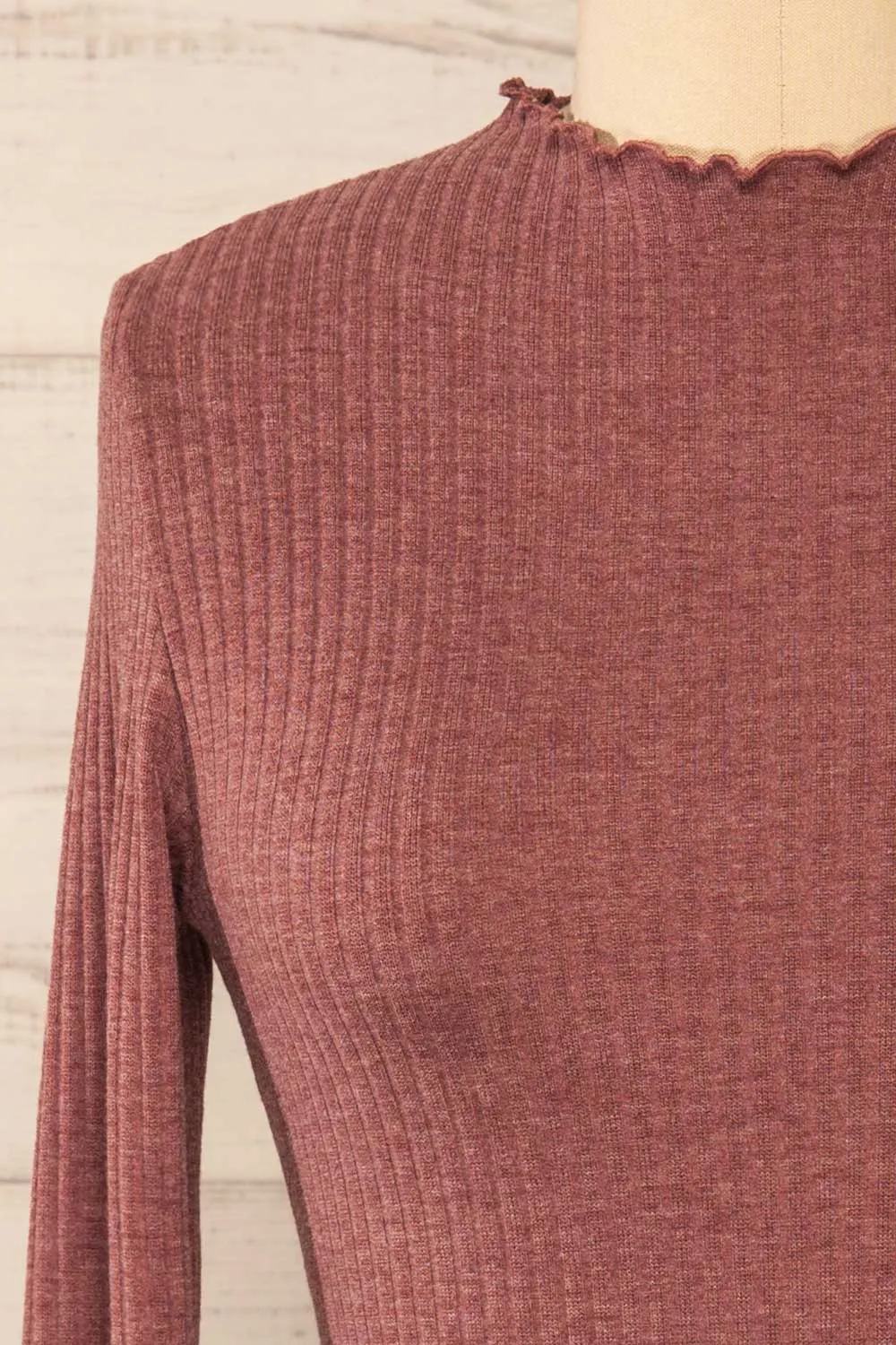 Faaset Mauve | Ribbed Top w/ Stand Collar sold by Boutique 1861 product image thumbnail 2