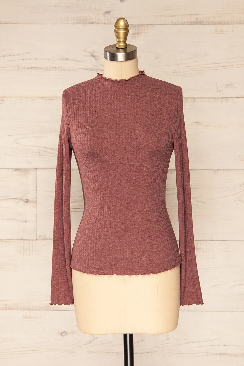 Faaset Mauve | Ribbed Top w/ Stand Collar sold by Boutique 1861