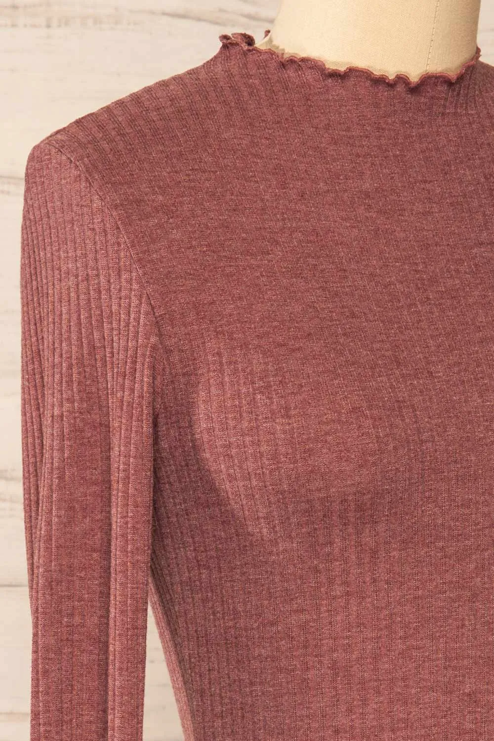 Faaset Mauve | Ribbed Top w/ Stand Collar sold by Boutique 1861 product image thumbnail 4