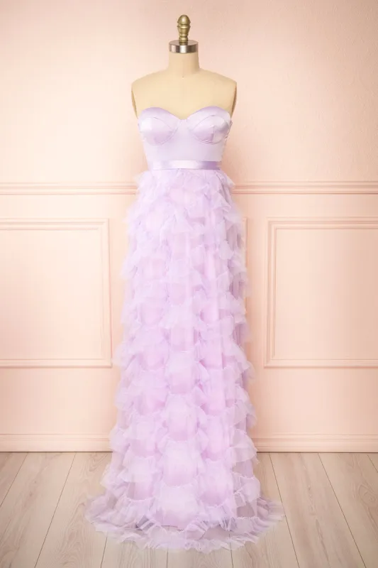 Jurin Lavender | Bustier Maxi Dress w/ Ruffled Tulle sold by Boutique 1861