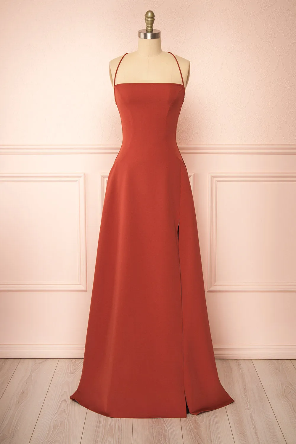 Izabella Rust | A-line Maxi Dress with Open Back sold by Boutique 1861
