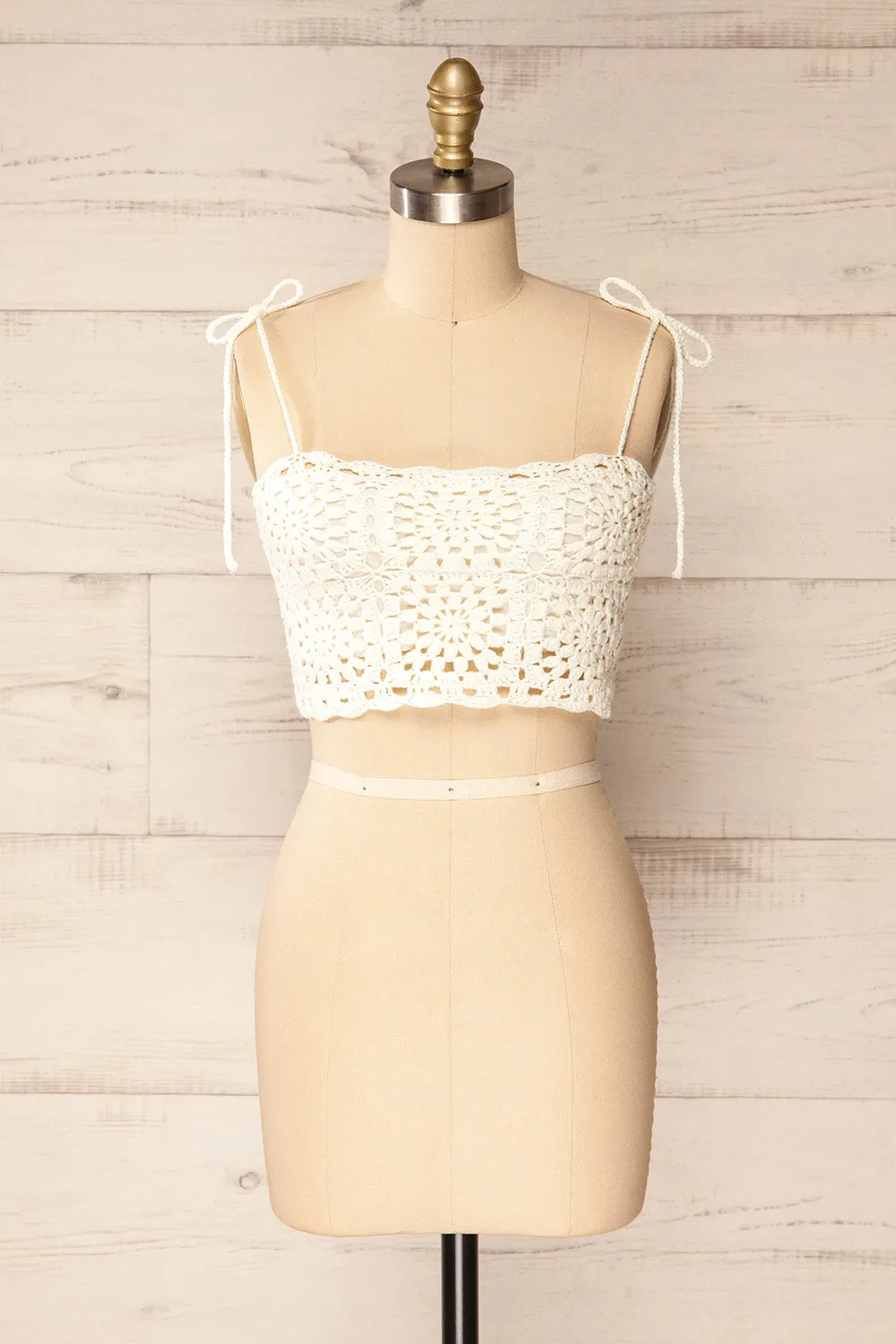 Faroe Ivory | Crochet Crop Top w/ Bow Straps sold by Boutique 1861