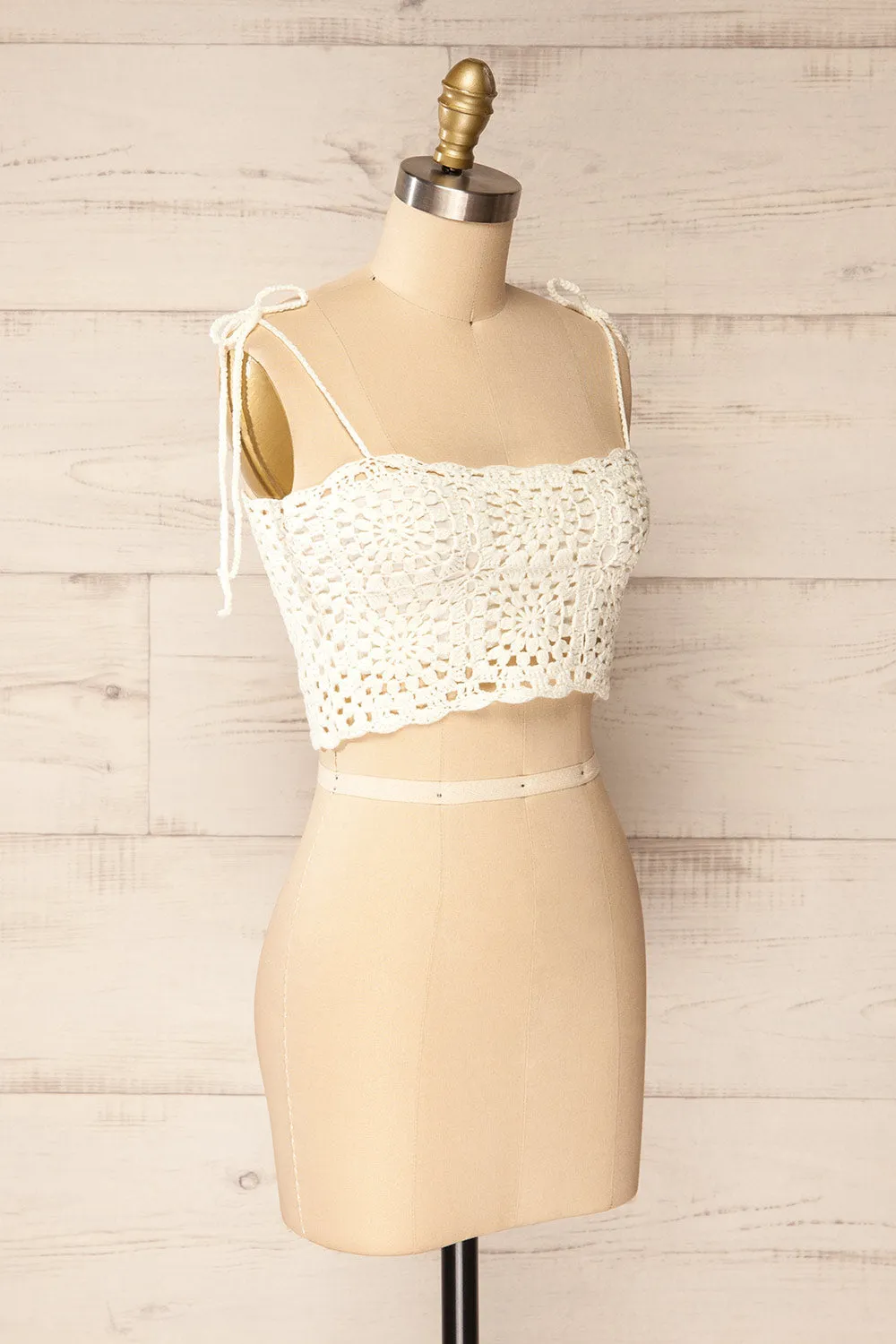 Faroe Ivory | Crochet Crop Top w/ Bow Straps sold by Boutique 1861 product image thumbnail 3