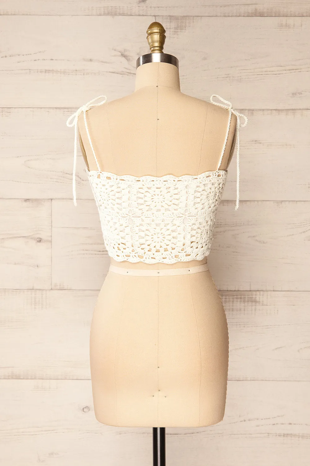 Faroe Ivory | Crochet Crop Top w/ Bow Straps sold by Boutique 1861 product image thumbnail 5
