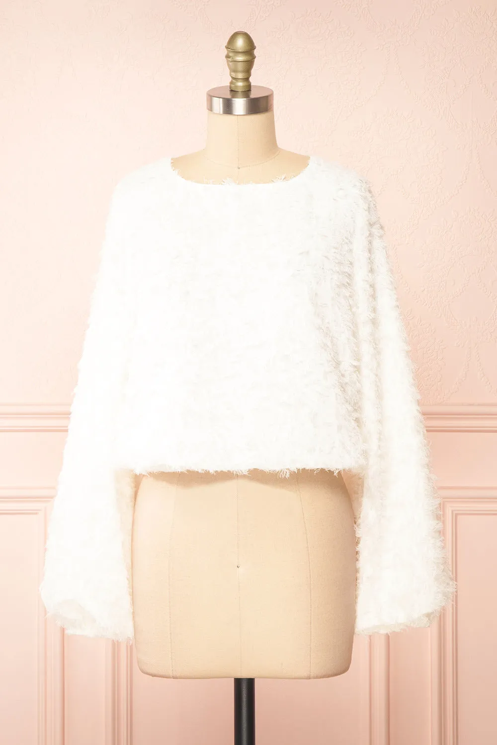 Saphina | White Crop Top w/ Feathery Texture sold by Boutique 1861